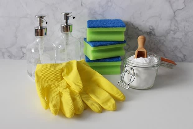 gloves and cleaning supplies