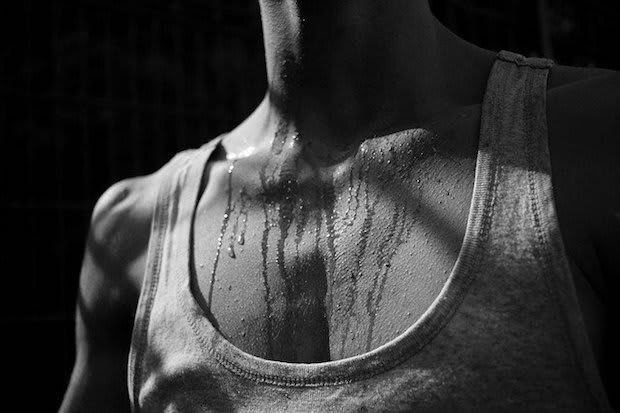 sweat on a person’s chest