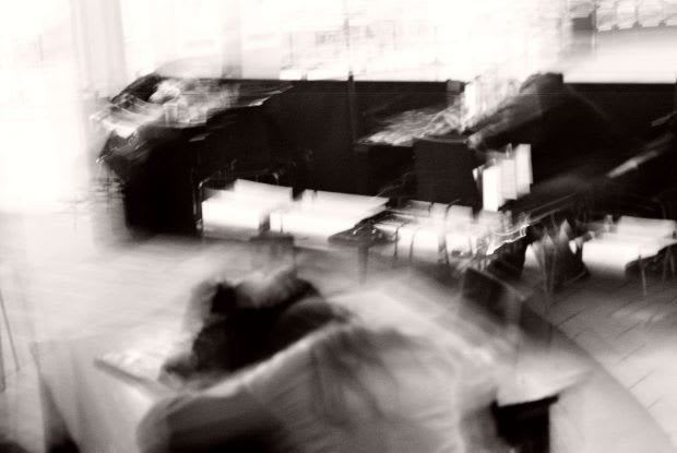 a motion-blurred and monochrome image