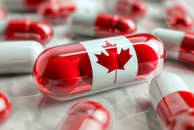 A red and white pill with a Canadian flag