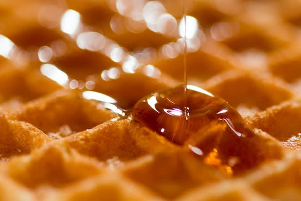 maple syrup on a waffle