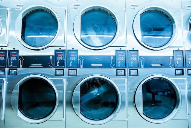 A row of washing machines