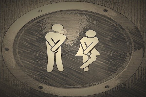 two stick figures who have to use the bathroom