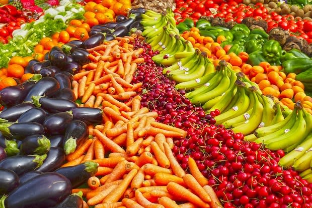 colorful fruits and vegetables beside each other