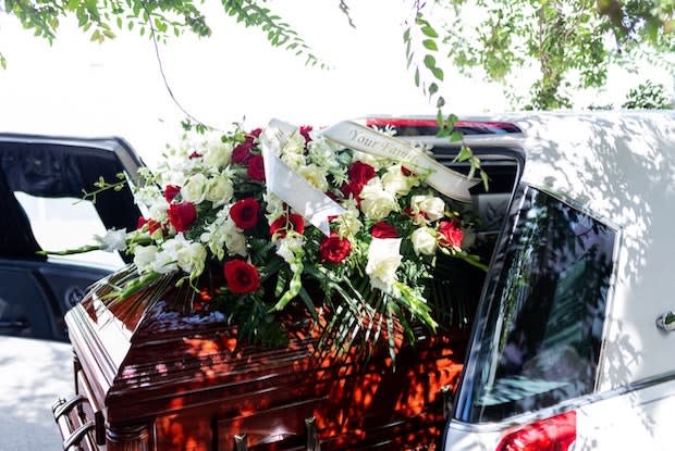 flowers on a casket