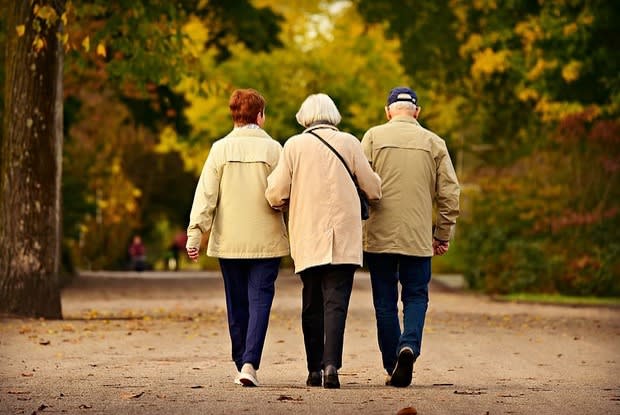 Elderly people walking through the park