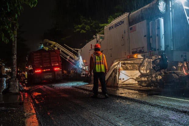 a construction worker working a night shift