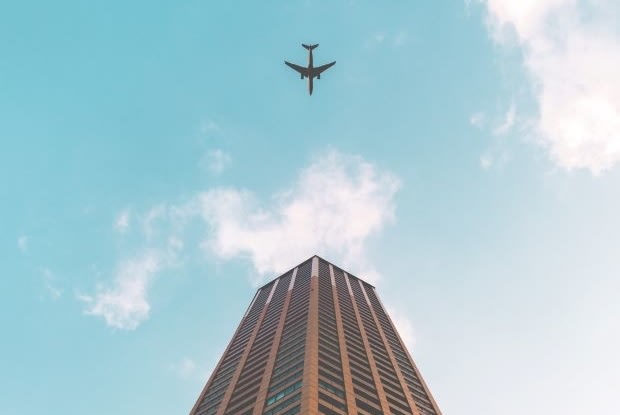 an airplane directly overhead