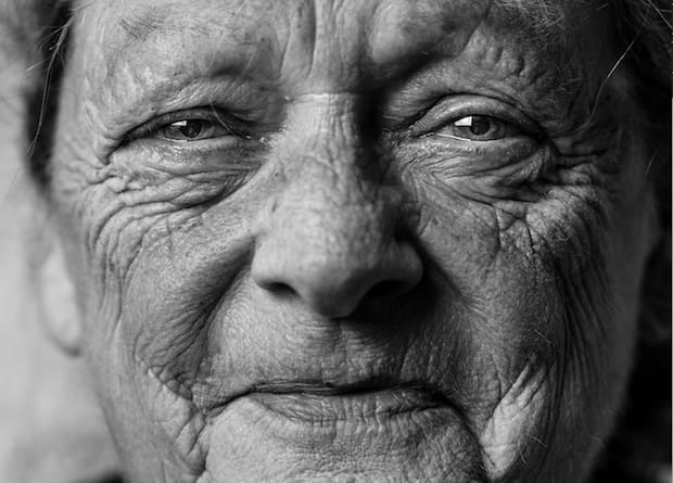 a close up of an older person