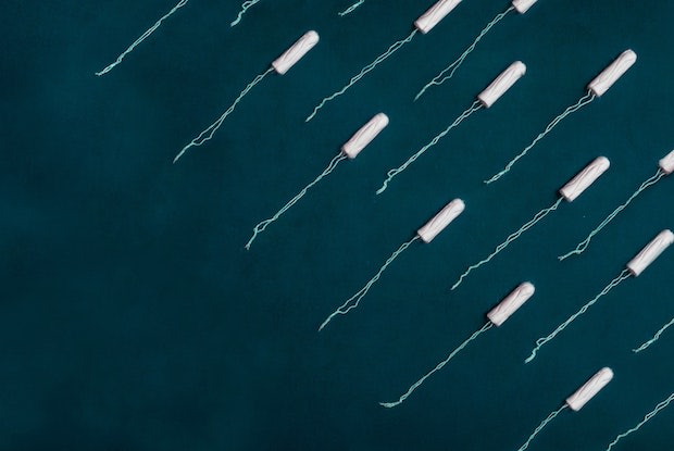 tampons on a blue background