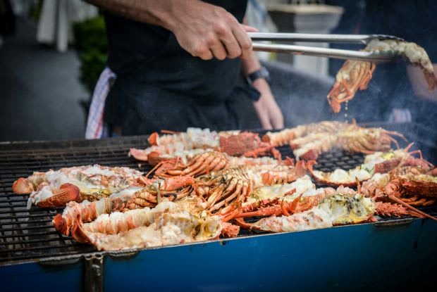 lobsters on a grill