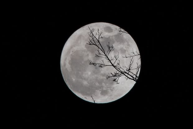 a large full moon in the dark sky