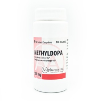 a methyldopa medication bottle
