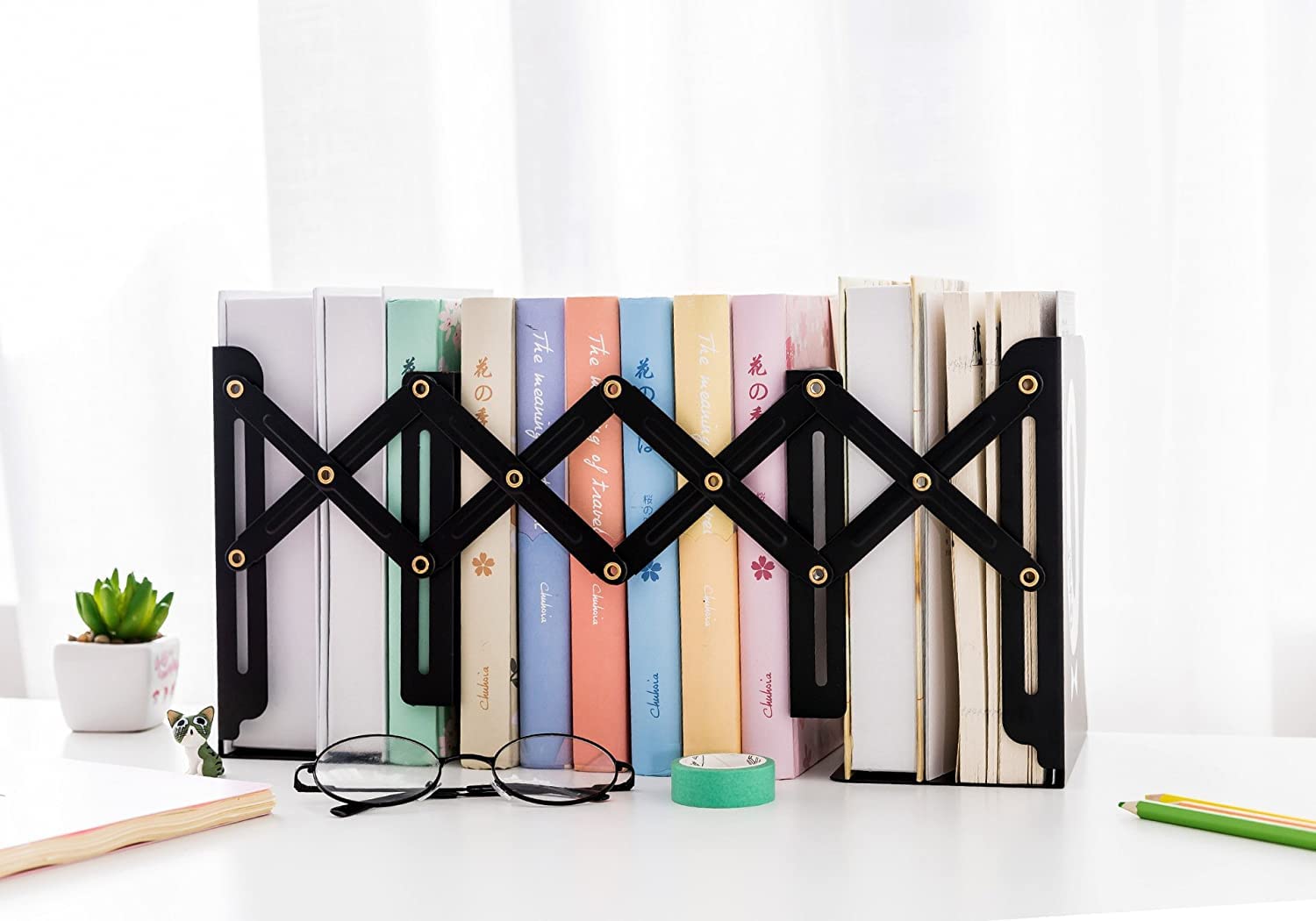 Volo Multipurpose Expandable Bookcase Desktop Bookend/Book Stand, Office Book Organizer Box (Color: Black), Steel