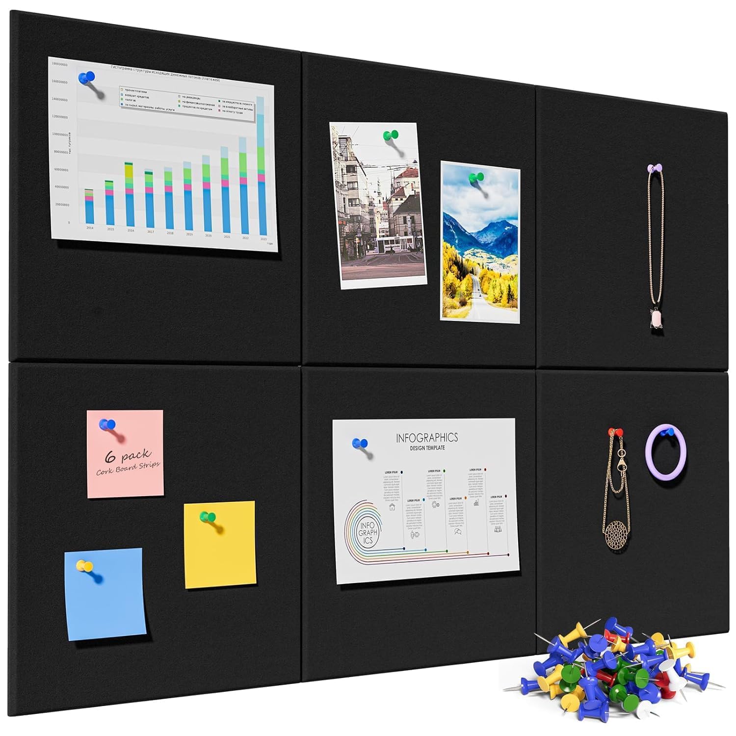 Axmon® Notice Board for Office with Pins 2 Pcs Bulletin Board