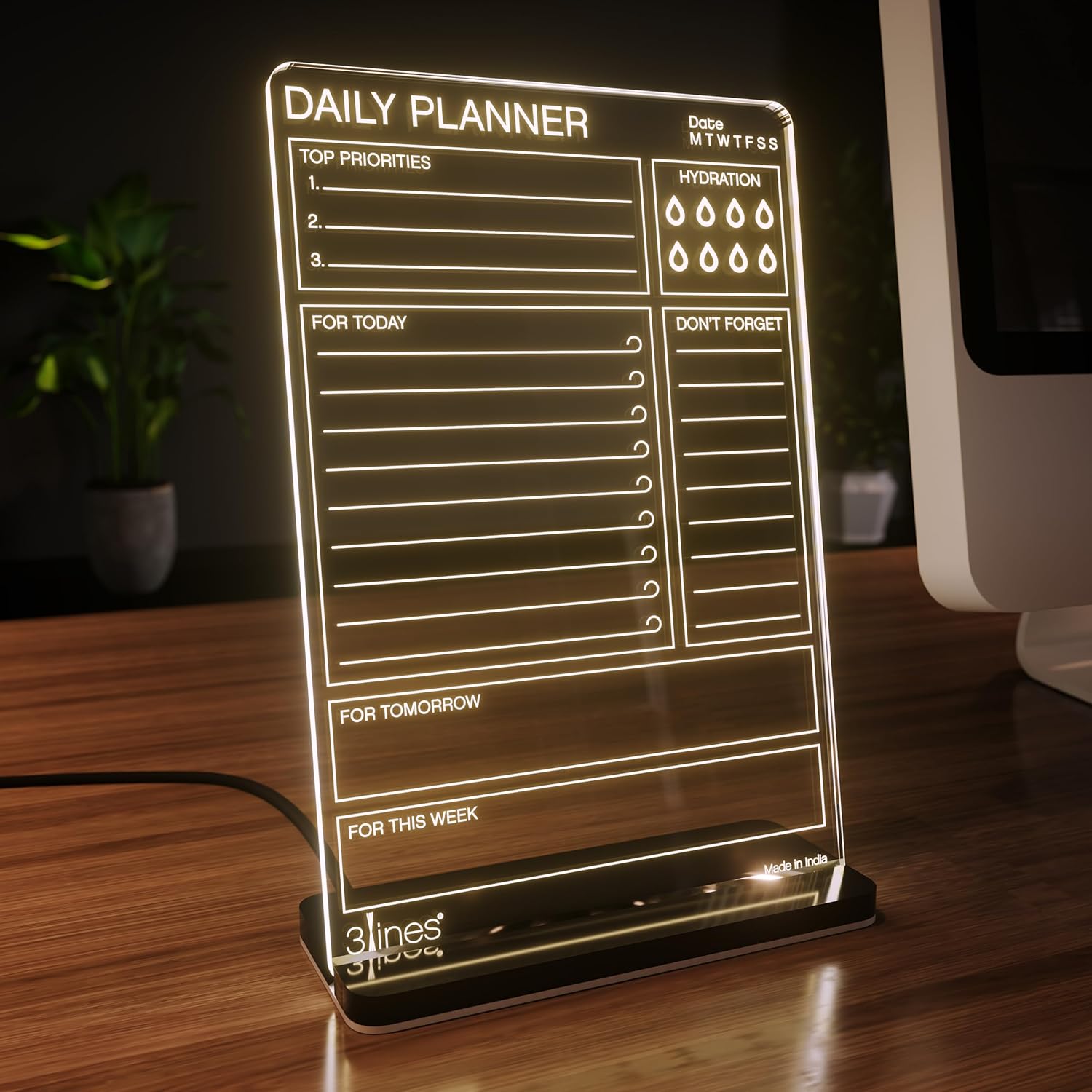 3 Lines Glowrite Acrylic LED Writing Board with USB Stand