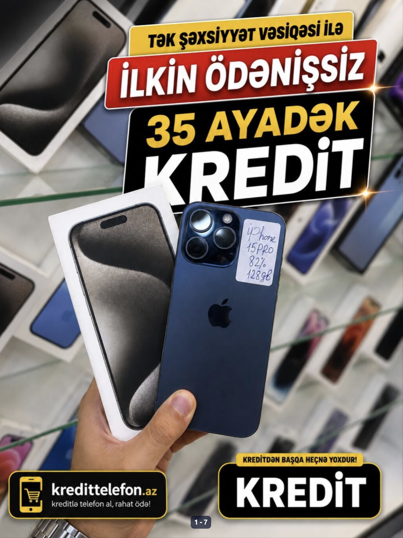 iPhone 15 Pro, Blue Titanium, Zemanet, Kredit, Simsiz Sarj.