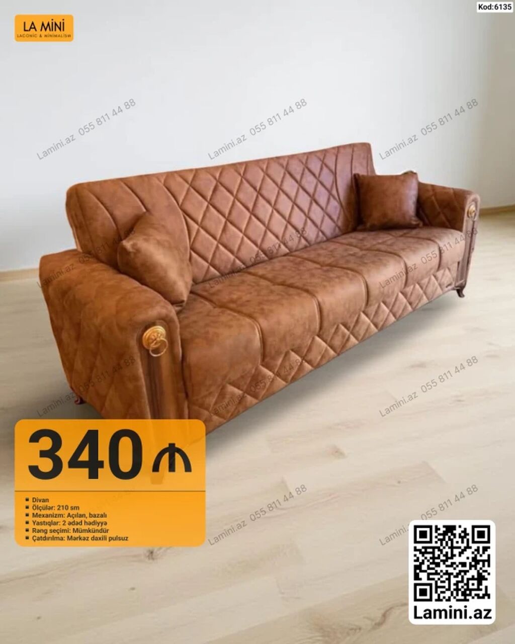 Divan – Kod: 6135 - Ölçü: 210 sm - Mexanizm: Açılan, bazalı (yataq)