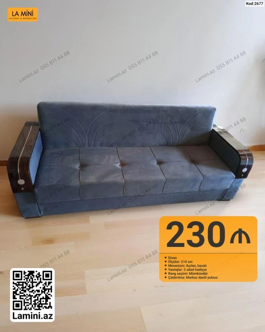 Məhsul: Divan (Kod: 2677) - Ölçü: 210 sm - Mexanizm: Açılan, bazalı - Şəkil 1