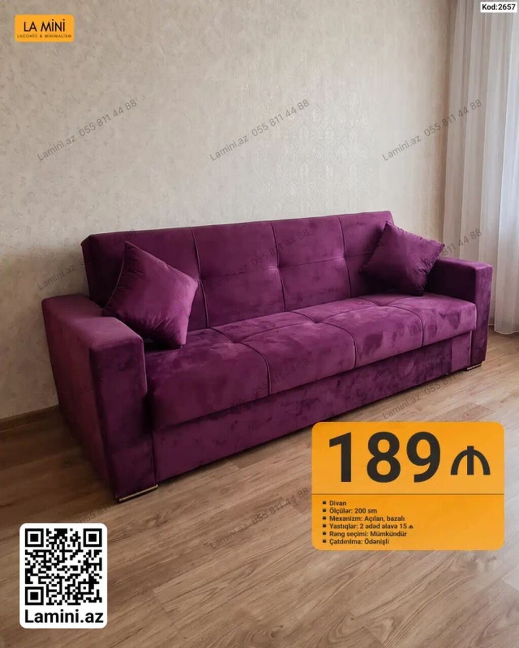 Divan – La Mini - Ölçü: 200 sm - Mexanizm: açılan, bazalı (yataq)
