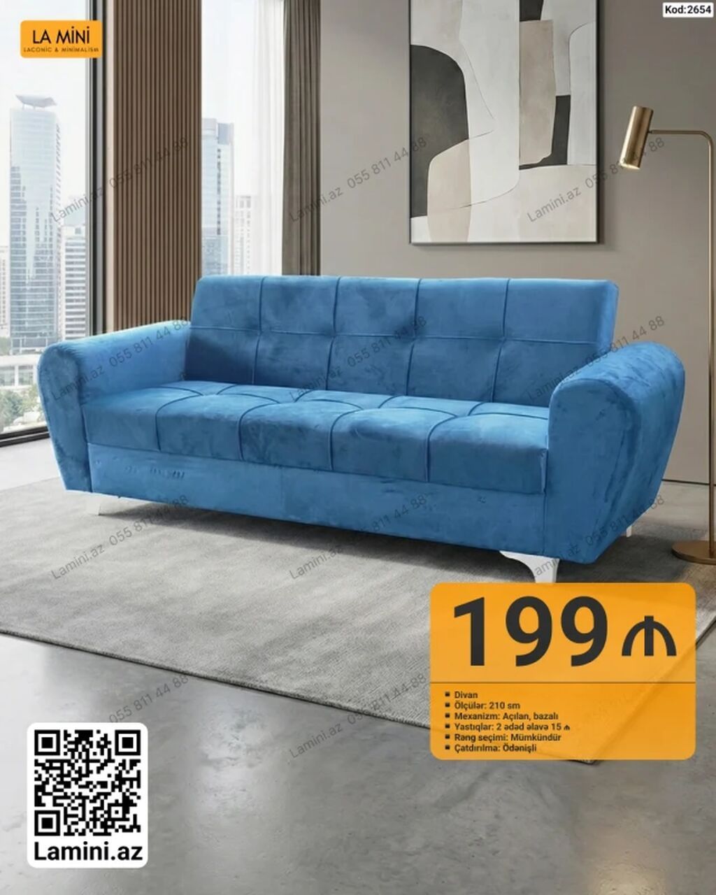 Məhsul: Divan - Ölçü: 210 sm - Mexanizm: Açılan, bazalı