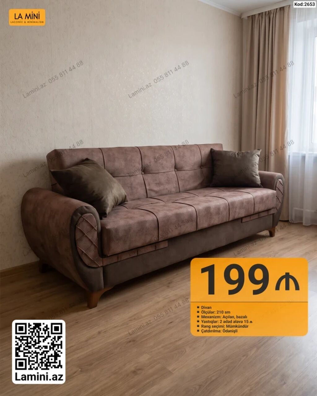 LA MINI divan Xüsusiyyətlər: - Uzunluq: 210 sm - Mexanizm: açılan