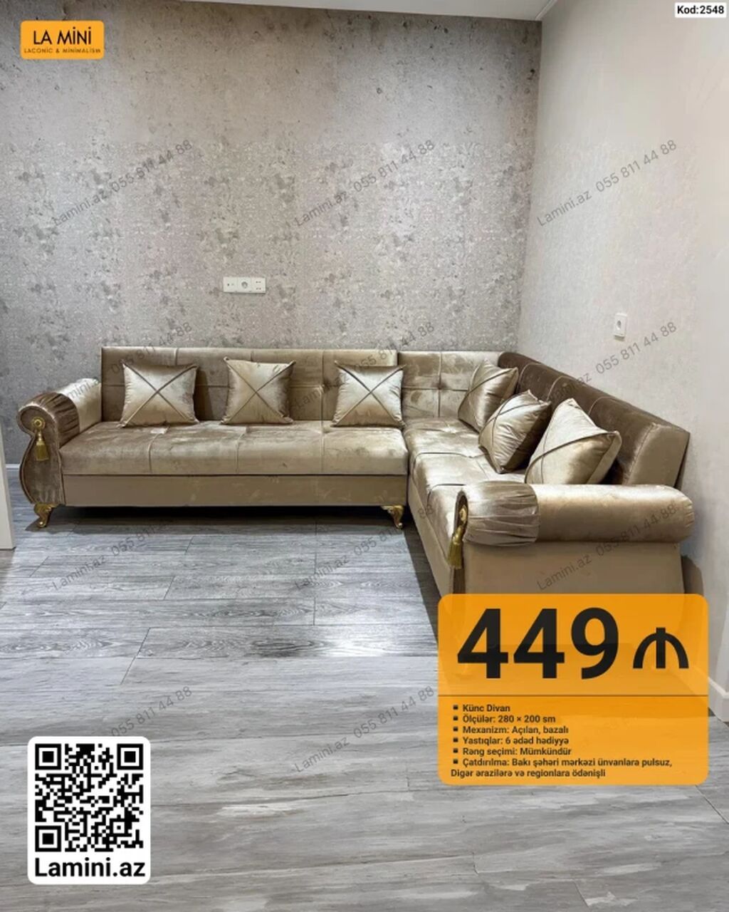 Künc divan – La Mini - Ölçülər: 280 × 200 sm - Mexanizm: açılan