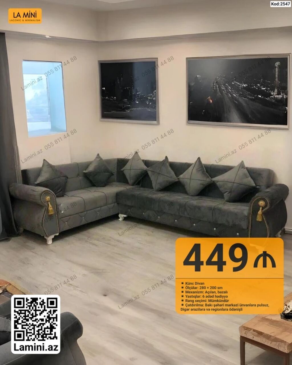 Künc divan – La Mini (Kod: 2547) - Ölçülər: 280 × 200 sm - Mexanizm