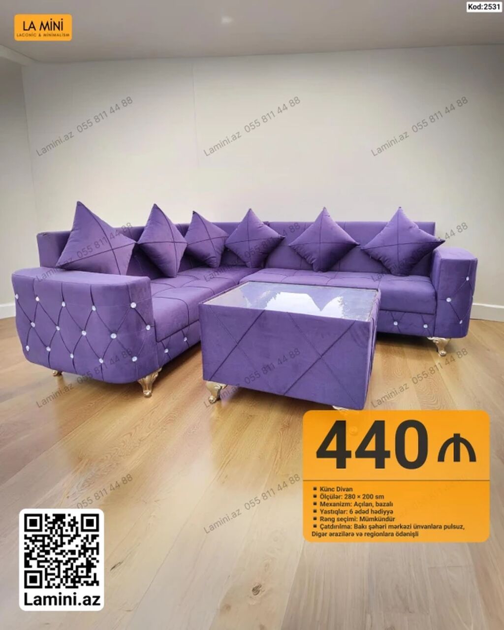 Künc divan dəsti – Kod: 2531 - Ölçü: 280 × 200 sm - Mexanizm: açılan