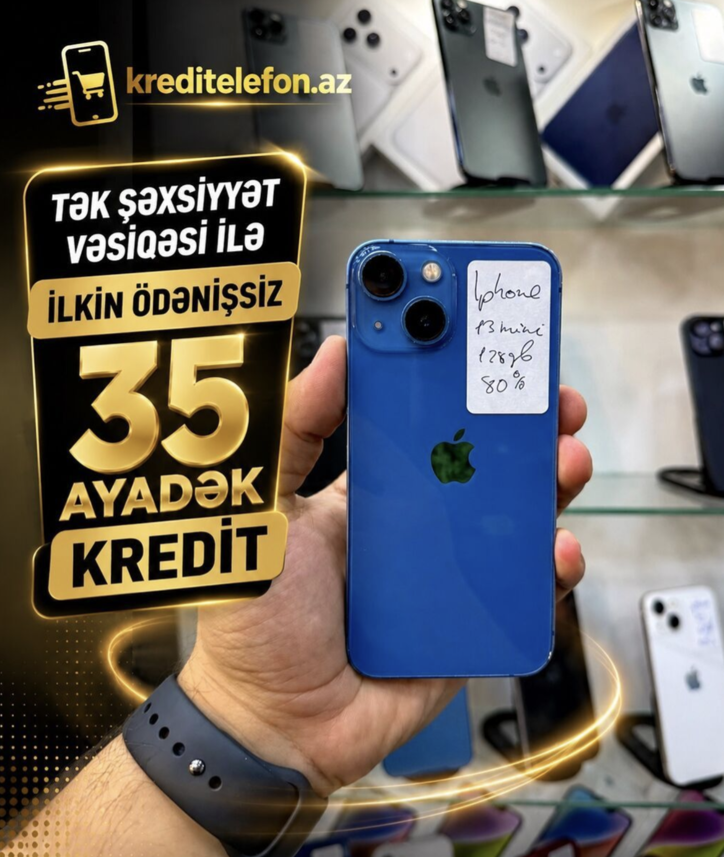 IPhone 13 mini, 128 GB, Göy, Zəmanət, Kredit, Simsiz şarj