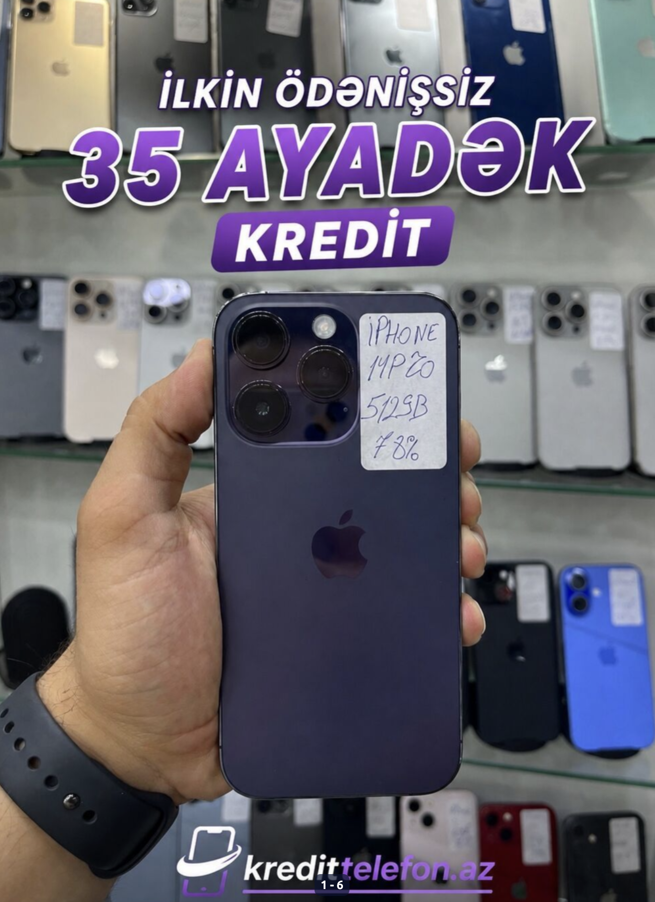 IPhone 14 Pro, 512 GB, Deep Purple, Zəmanət, Kredit, Simsiz şarj