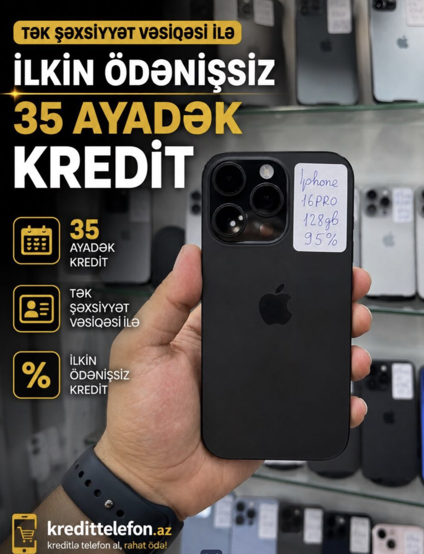 IPhone 16 Pro, 128 GB, Qara, Zəmanət, Kredit, Simsiz şarj