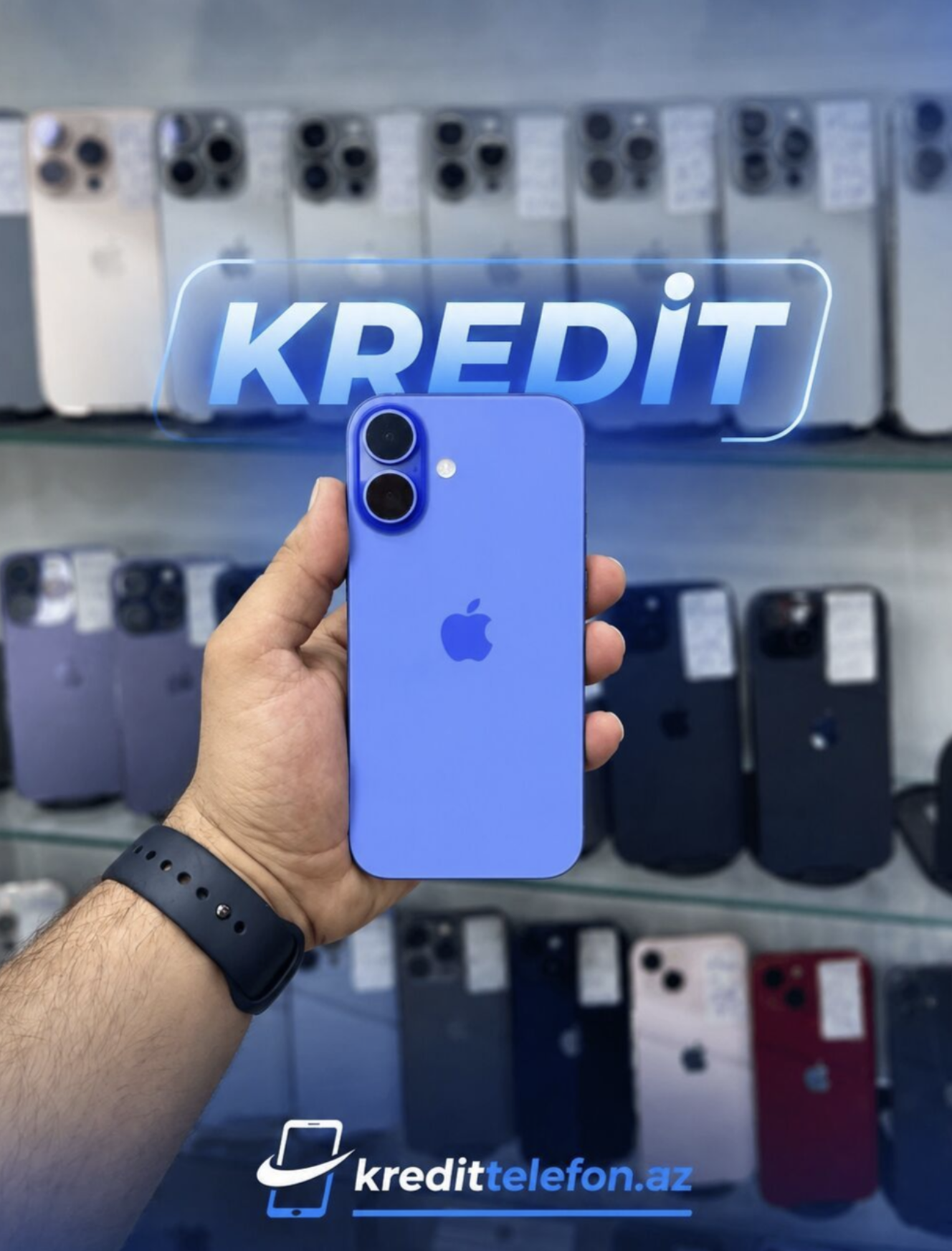 IPhone 16, 128 GB, Göy, Zəmanət, Kredit, Simsiz şarj