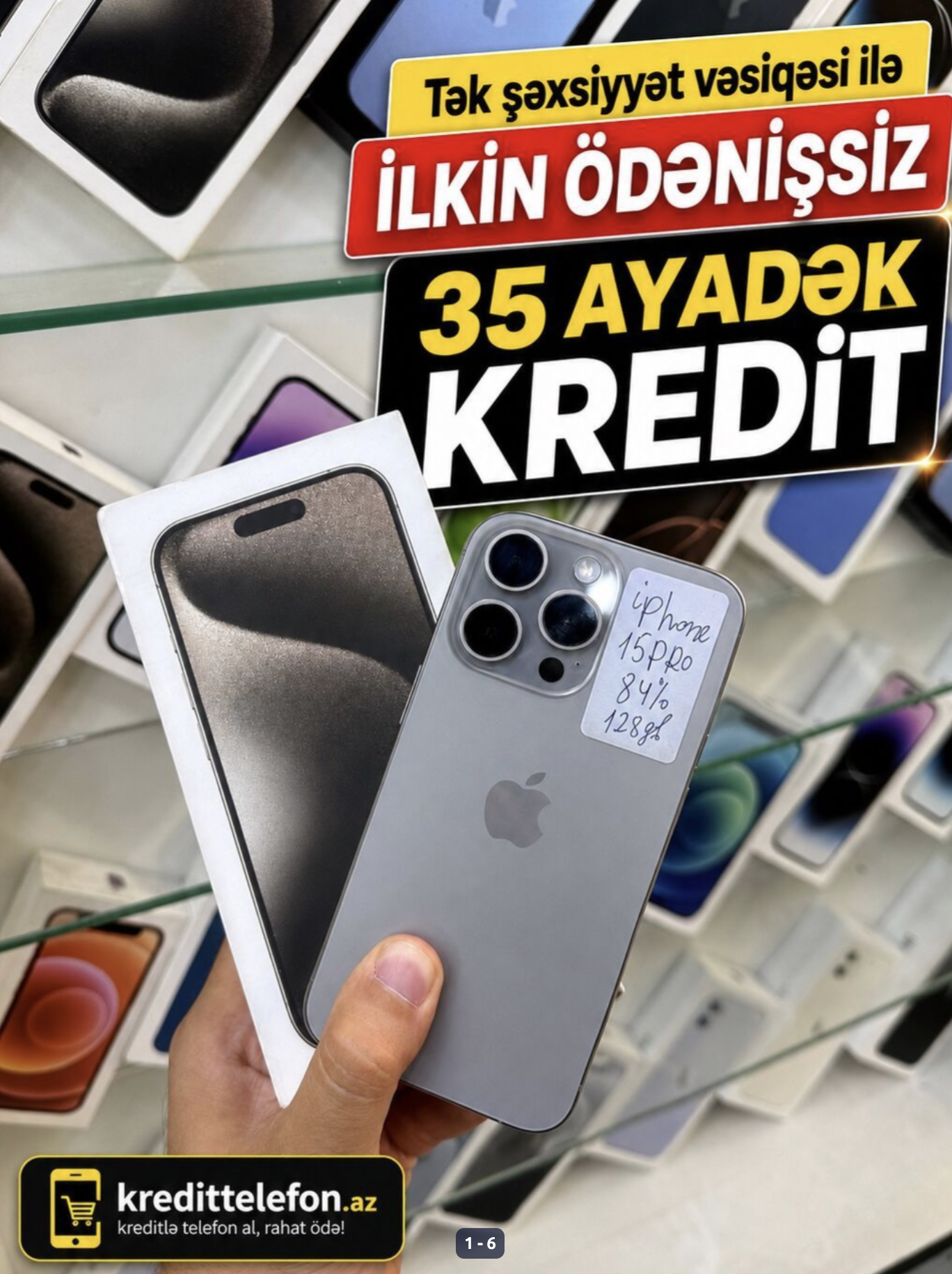 IPhone 15 Pro, 128 GB, Natural Titanium, Zəmanət, Kredit, Simsiz şarj