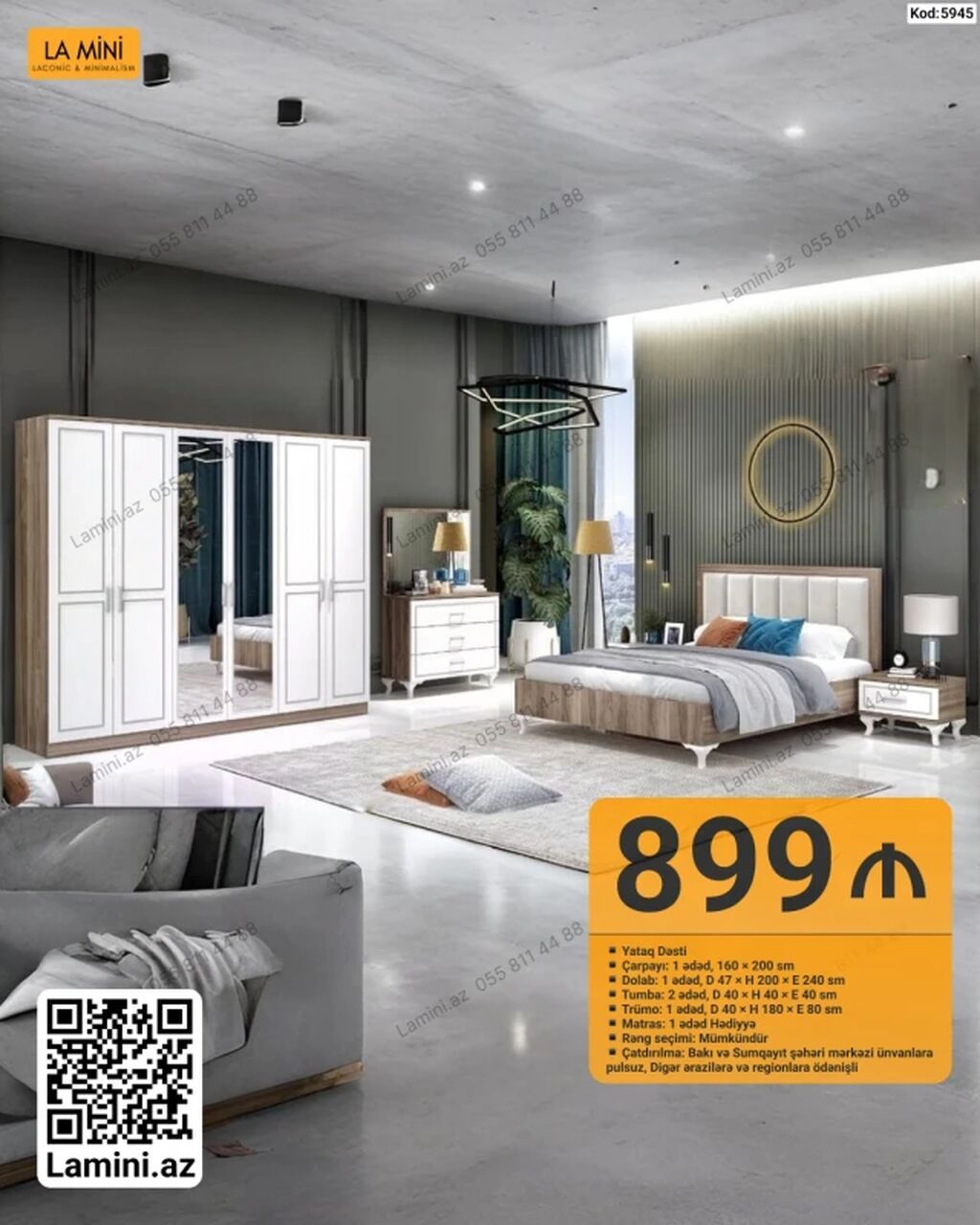 LA MINI Yataq Dəsti – Kod: 5945 Tərkib: - Çarpayı: 1 ədəd, 160 x 200