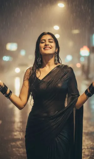 old Bollywood-inspired aesthetic portrait of a young woman standing