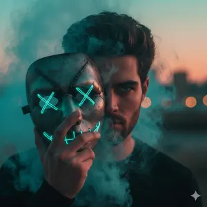 A moody, ultra-realistic cinematic portrait of a handsome, intense man in his late 20s 