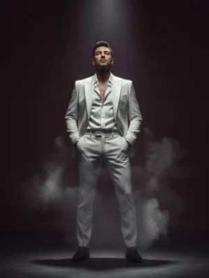Hyper-realistic cinematic editorial full-body portrait of the uploaded person.