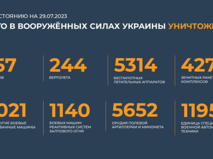 Сводка Минобороны РФ о ходе специальной военной операции на 29 июля 2023 года