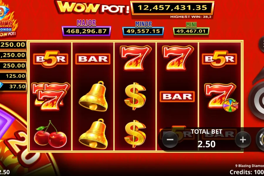 9 Blazing Diamonds WOWPOT!