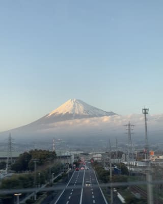 Mount Fuji above a town in Japan