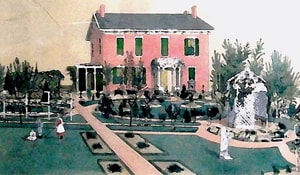 Artist's rendering, Victorian Home Museum gardens, 1860s.