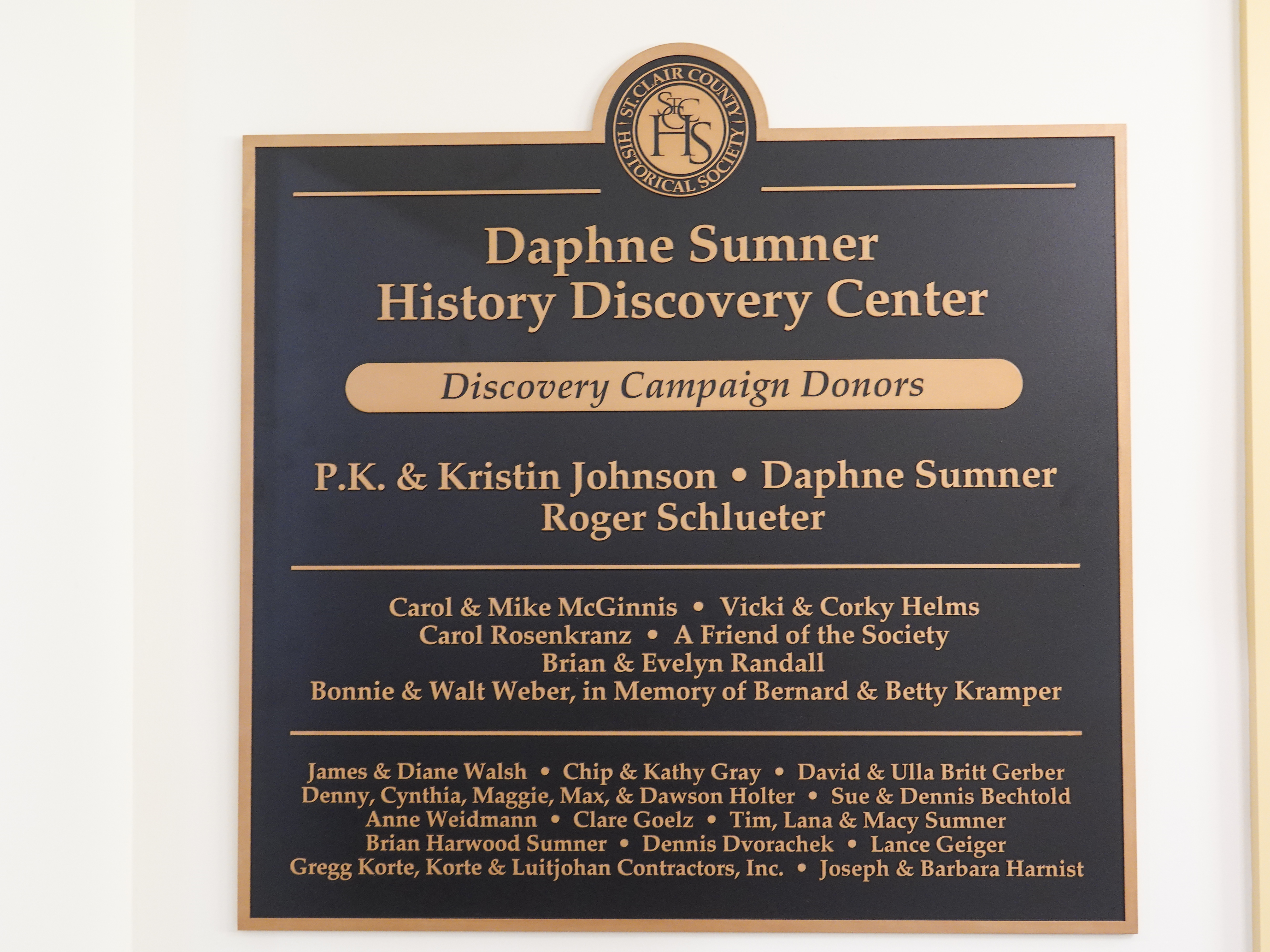 Plaque honoring the major donors from the campaign to restore the Daphne Sumner History Discovery Center
