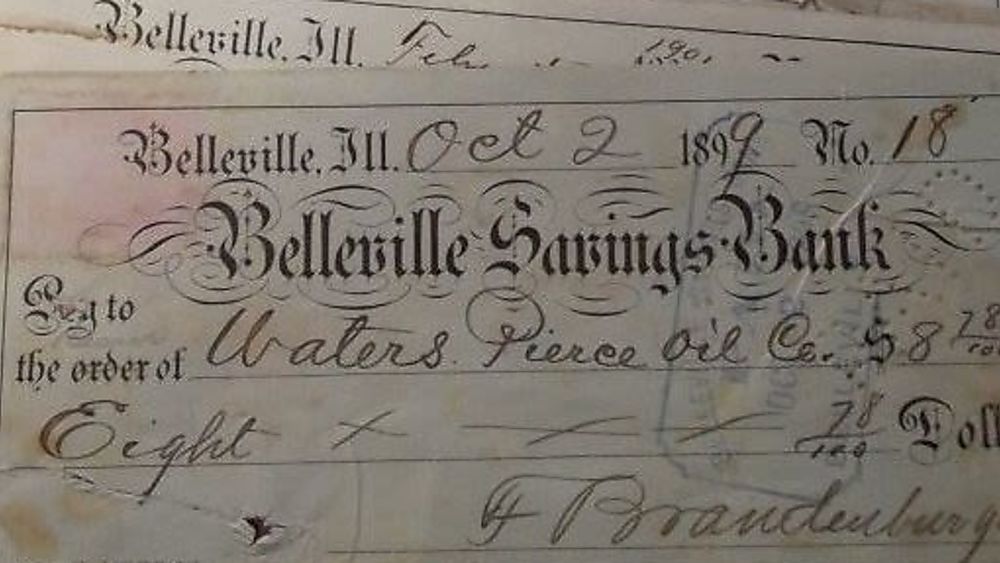 Checks, First Bank of Belleville, 1880s