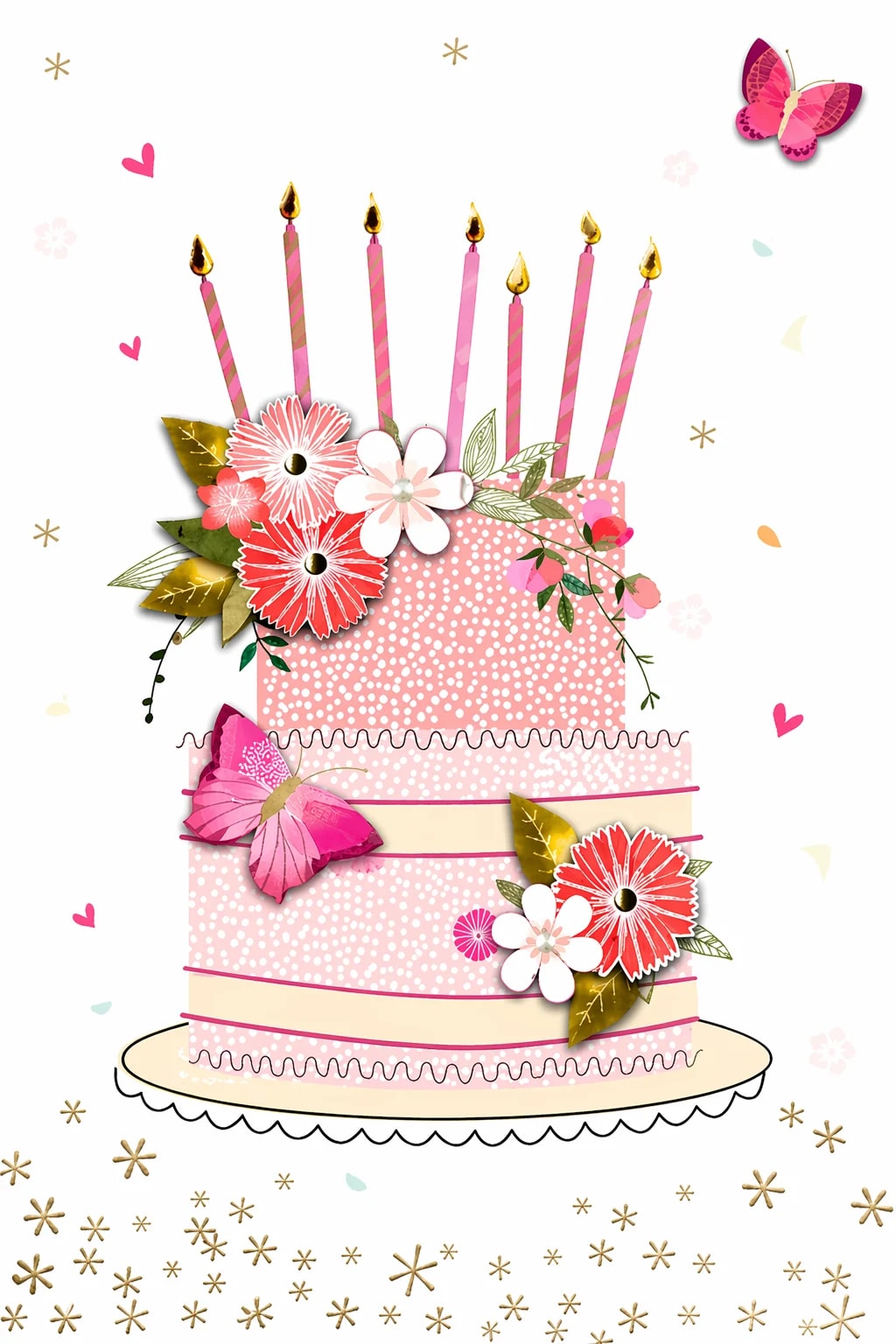 Butterfly Birthday Wishes Floral Cake Invitation Card 1
