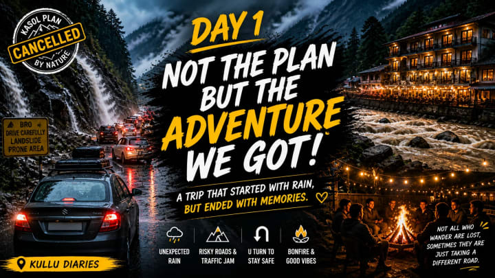 Rainy mountain road during a tense Kasol road trip with friends