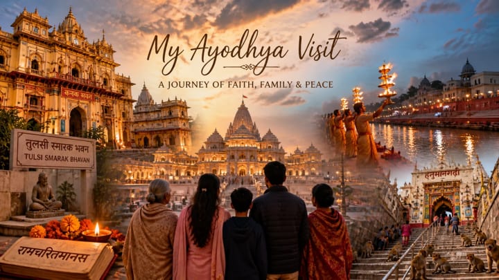 Peaceful Ayodhya travel moment during a family visit to Ram Mandir and Saryu Ghat