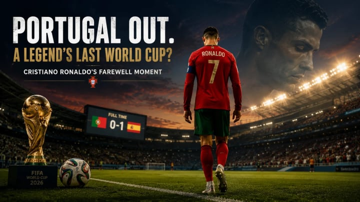 Symbolic Portugal football farewell scene after Portugal’s 1-0 FIFA World Cup 2026 loss to Spain.