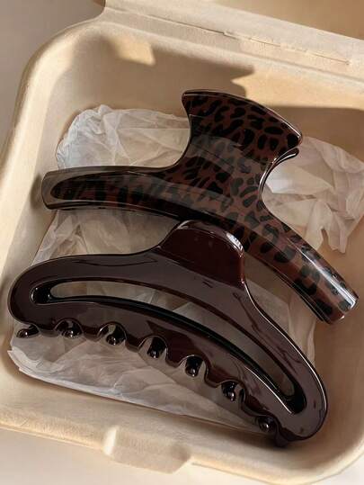 Brown Leopard Print Large Hair Claw Clips