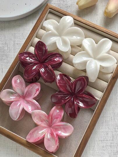 Gradient Marble Print Hair Claw Clips - 6pcs